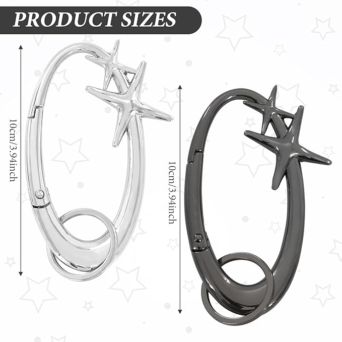 2PCS Star Carabiner, Shiny Y2K Cute Carabiner, Cool, Simple Alloy Material, Suitable for Men and Women, Suitable for Wallet and Gift