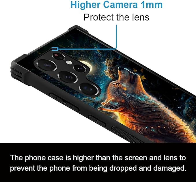 for Samsung Galaxy S22 Ultra Case, Star Cave Hungry Wolf Pattern Graphic Design Girl Boy Soft Silicone Hard Acrylic Shock Protection for Samsung Galaxy S22 Ultra