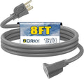 8ft Outdoor Extension Cord for Christmas Decorations- 16/3 Heavy Duty SJTW Waterproof Gray Electrical Cable with 3 Prong Grounded Plug for Safety, Great for Lawn and Major Appliances