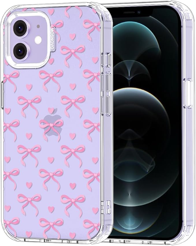 MOSNOVO Case for iPhone 12 & iPhone 12 Pro, [Buffertech 6.6ft Military-Grade Drop Protection] [Anti Peel Off Tech] Clear TPU Bumper Phone Case Cover Design - Bowtiful Love