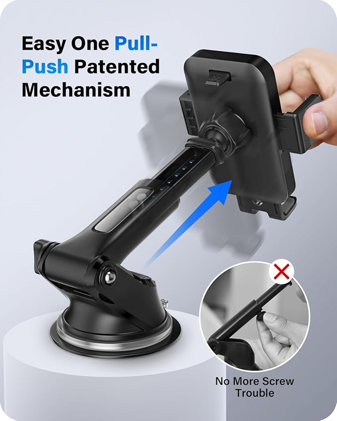 OQTIQ 3-in-1 Suction Cup Phone Holder Windshield/Dashboard/Air Vent, Dashboard & Windshield Suction Cup Car Phone Mount with Strong Sticky Gel Pad (Black & Silver)