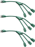DEWENWILS Extension Cord Splitter 1 to 3, 16/3 Heavy Duty SJTW Wire, 3 Prong Splitter 3 Way, 18 Inches Indoor Cord Splitter for Halloween Decor Christmas Lights, ETL Listed, Green, Pack of 3