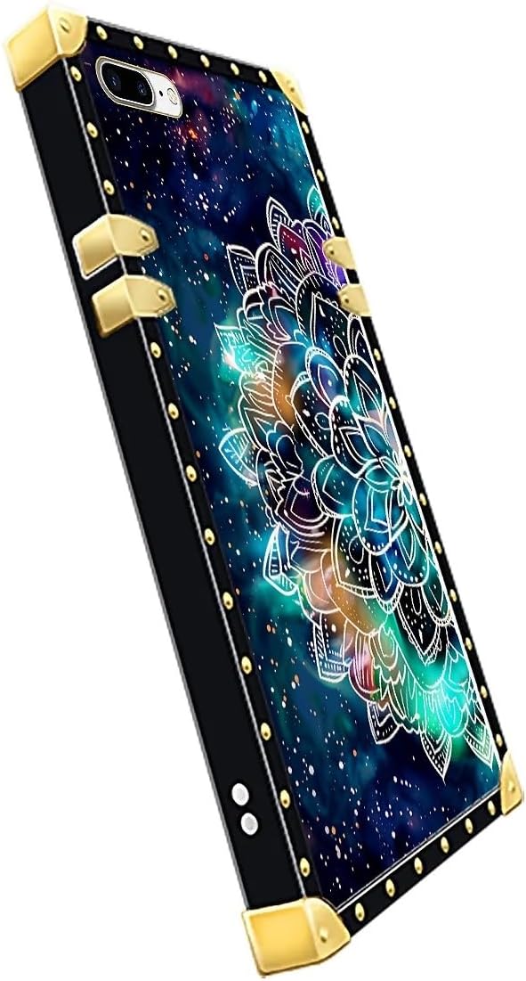 Compatible with iPhone 8 Plus 7 Plus Case, Starry Sky Colourful Mandala Luxury Golden Decoration for Girl Women Soft TPU Shockproof Protective Hard PC Back for iPhone 8 Plus 7 Plus