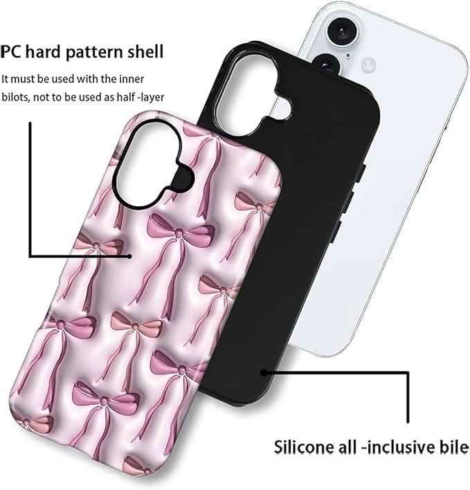 for iPhone 16 Case,HL2 Abstract Ribbons Bows Hybrid 2 Layer Hard Shell Silicone Protective Pattern Design Case