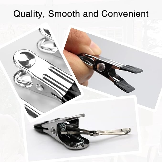 10PCS Small Clothes Pin with Hook for Easy Hanging, Stainless Steel Clothespins, Metal Laundry Grip Clips, Anti Rust, Multipurpose