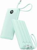 VRURC Portable Charger for iPhone, Compact Travel Power Bank 10000mAh, USB C Battery Pack 4 Outputs 3 Inputs, Slim Phone Charger with Cables for iPhone 17 16 15 14 13,Samsung Galaxy-Green(1 Pack)