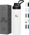 Sports Water Bottle 22oz, Insulated Water Bottle with Handle,Stainless Steel,Simple Modern,Suitable for Travel, School, Boy, Girl(White)