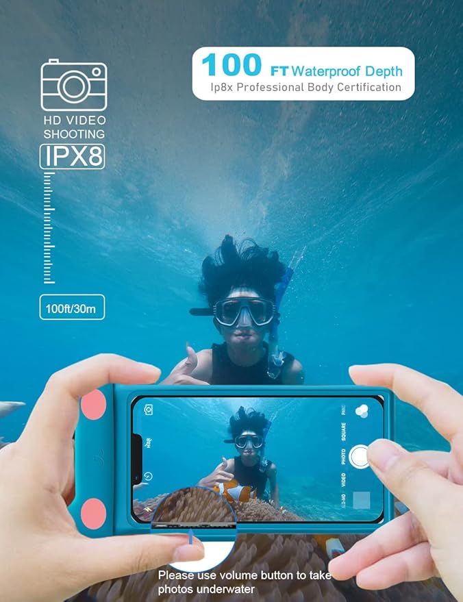wellhouse 3D Waterproof Phone Pouch with Lanyard,Premium TPU100FT Deep Waterproof Phone Case for iPhone 17 16 15 14 13 12 Pro Max XS Samsung,Snorkeling, Surfing, Kayaking,Skiing,Hot Springs