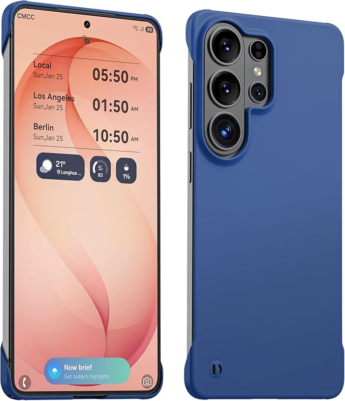 GRECAZO Slim Borderless for Samsung Galaxy S26 Ultra Phone Case 6.9"(2026) Ultra-Thin Lightweight Frameless Matte Hard PC Cover Case with Pull Ring Minimalist Non Slip Rope-Blue