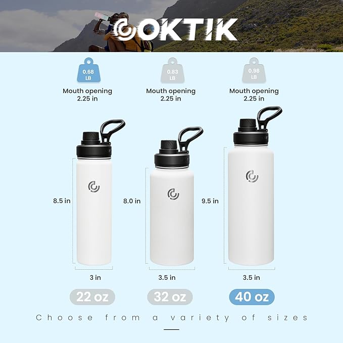Sports Water Bottle 40oz, Insulated Water Bottle with Handle,Stainless Steel,Simple Modern,Suitable for Travel, School, Boy, Girl(White)