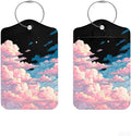 2Pcs Pink Clouds Luggage Tags for Suitcases, 2.83x4.53 Starry Sky ID Labels with Privacy Cover, Aesthetic Anime Bag Tags for Backpacks, Graduation Gift for Girls, Set of 2