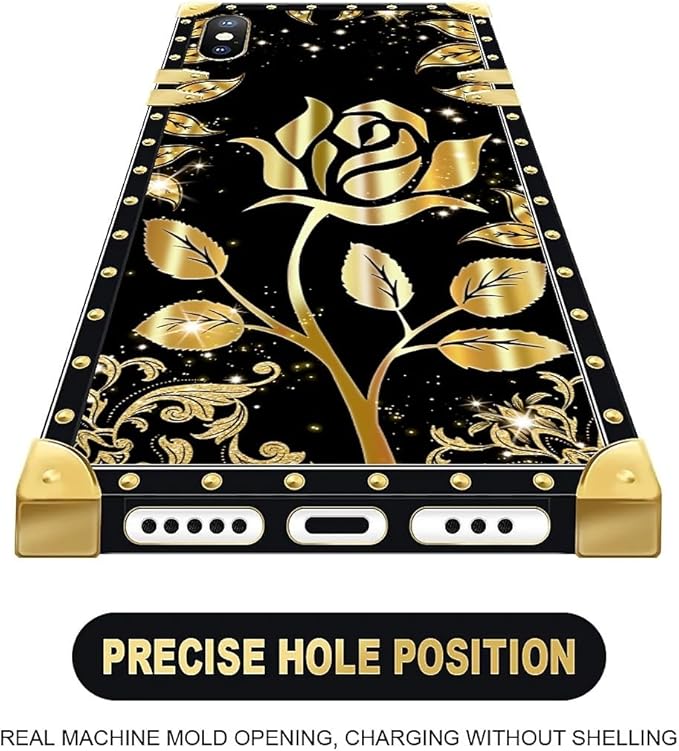 Compatible with iPhone Xs Max Case, Shine Gold Rose Luxury Golden Decoration for Girl Women Soft TPU Shockproof Protective Hard PC Back for iPhone Xs Max
