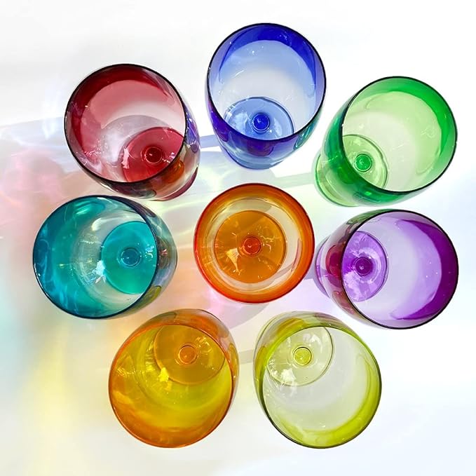 Lily's Home Unbreakable Plastic Wine Glasses Set of 8, 12 oz Shatterproof Stackable Tumblers, Reusable BPA Free Goblets for Party, Picnic, Camping, and Outdoor Use. Made in Taiwan(Multicolor)