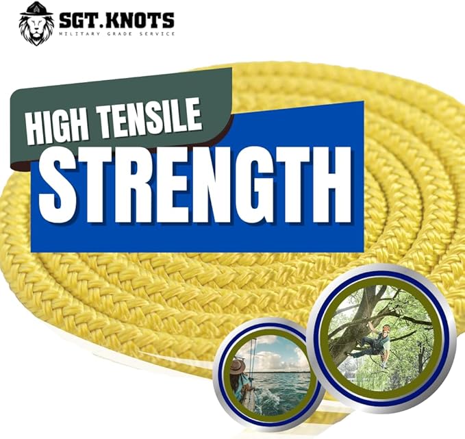 SGT KNOTS Arborist Double Braided Polyester Rope - Heavy Duty Tree Pulling Rope, Rigging, Tree Ropes, Arborist Pulling, Felling, Sailing, Industrial Rigging (0.375 in x 10 ft) Gold