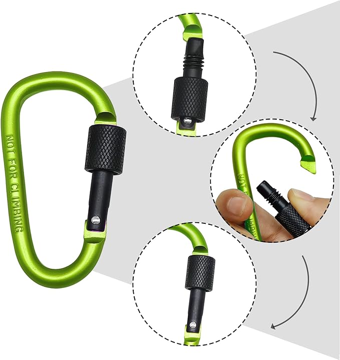 6 Pack Small Locking Carabiner, 3 Inch Aluminum D-Shape Snap Hook with Screw Gate for Hiking, Camping, Fishing&Backpack(Not for Climbing)