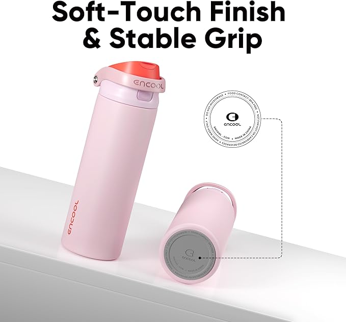 ENCOOL Leakproof Insulated Water Bottle with Straw Dual-Sip Water Bottle Bag-Safe Design for Work, Commute & Gym – Keeps Drinks Cold All Day, 24 oz, Lychee Pink