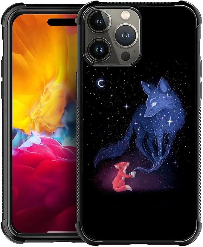 for iPhone 15 Pro Case, Galaxy Fox Wolf Pattern Graphic Design Girl Boy Soft Silicone Hard Acrylic Shock Protection for iPhone 15 Pro
