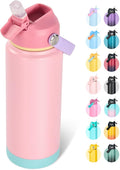 Fijinhom 24oz Insulated Stainless Steel Water Bottle, Wide Mouth Double Wall Vacuum, Silicone Straw, Sweat & Leak Proof, BPA Free Insulated Water Flask for Travel, Keep Cold 24h Hot 12h, Cherry