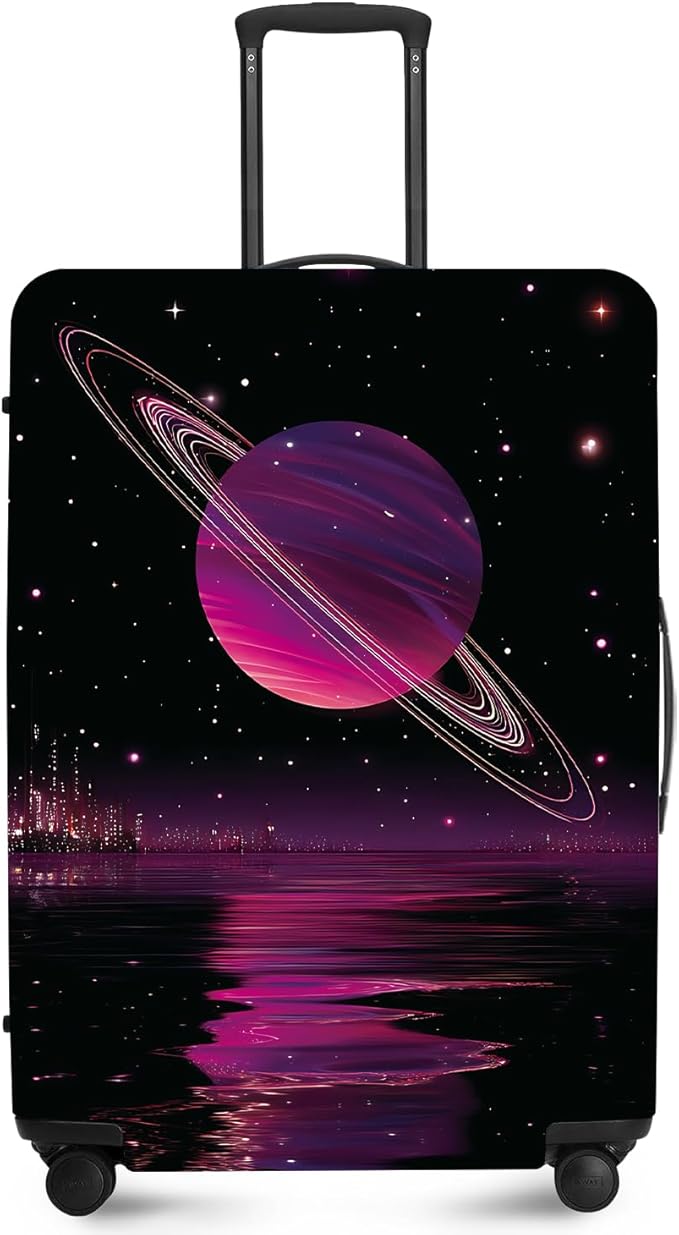 ANNA QUEEN Cosmic Purple Saturn Luggage Cover-Stretchable,Water Resistant & Durable Suitcase Protector,Universal Washable Fit for 20-22 Inch Checked Baggage
