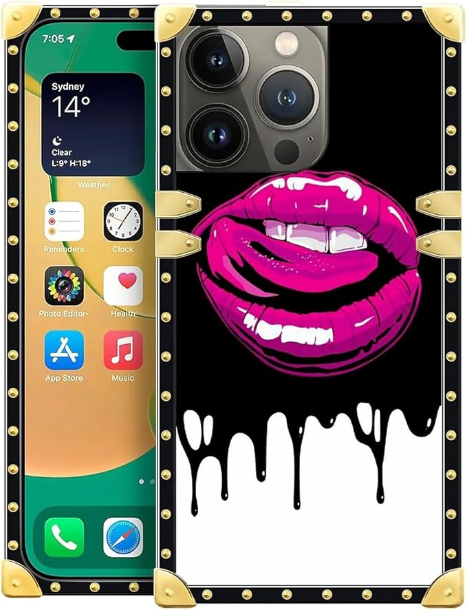 Compatible with iPhone 14 Pro Case, Black White Red Slap Sexy Luxury Golden Decoration for Girl Women Soft TPU Shockproof Protective Hard PC Back for iPhone 14 Pro