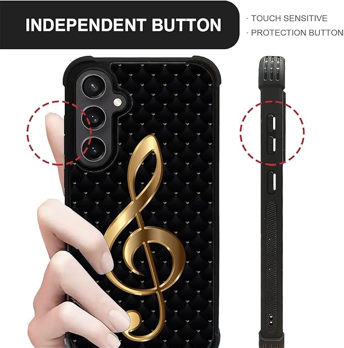 for Samsung Galaxy S23 FE Case, Gold Black Music Pattern Graphic Design Girl Boy Soft Silicone Hard Acrylic Shock Protection for Samsung Galaxy S23 FE