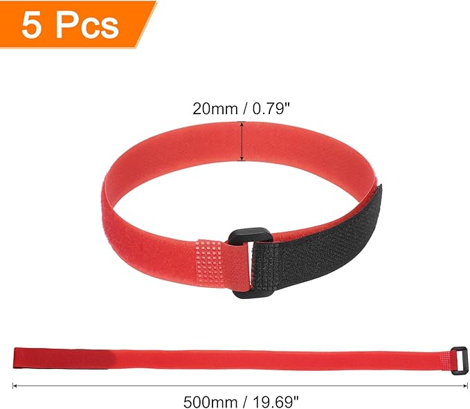 MECCANIXITY 5Pcs Reusable Battery Tie Down Straps,0.8x20" Red Nylon Multipurpose Battery Hold Down Adjustable Cinch Strap Hook Loop Fastening Tie for Quadcopters FPV RC Drone Boat Car