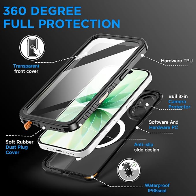 AICase for iPhone 17 Case Waterproof Clear with MagSafe Water Proof/Snowproof/Dustproof/Shockproof,IP68 Certified 360 Full Body Protection Fully Sealed Underwater Cover for iPhone 17 6.3"