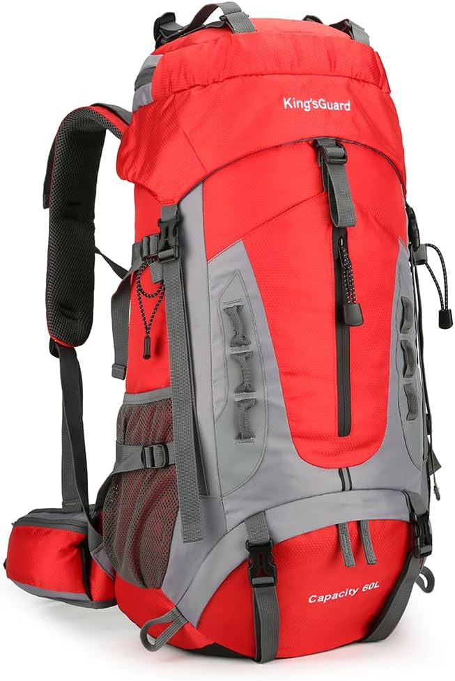 King'sGuard 60L Hiking Backpack for Men and Women Lightweight Camping Hiking Backpack with Rain Cover Large Waterproof Travel Backpack Backpacking Pack (Red)