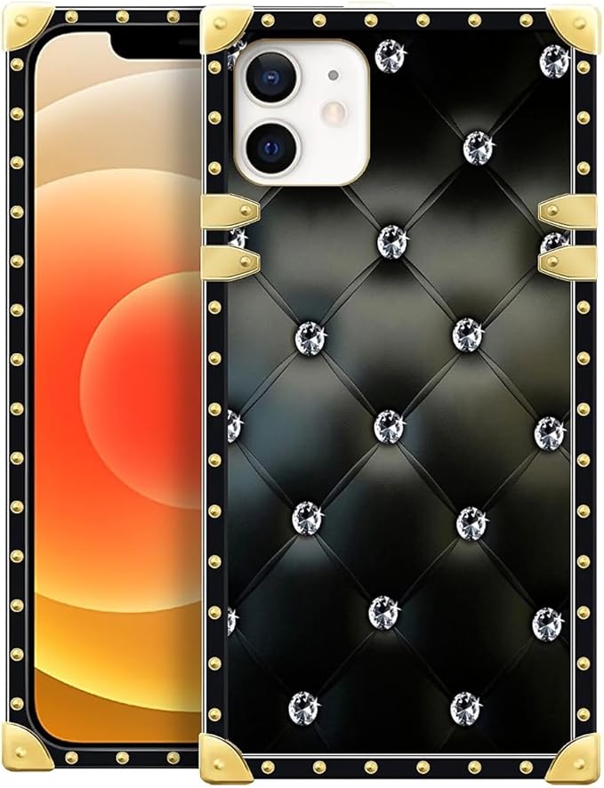 Compatible with iPhone 11 Case, Shiny Black Sofa Crystal Luxury Golden Decoration for Girl Women Soft TPU Shockproof Protective Hard PC Back for iPhone 11
