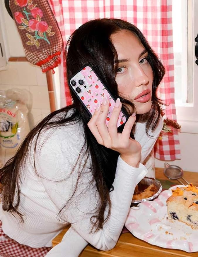 Wildflower Cases - Compatible with iPhone 13 Pro | Protective Black Bumper, 6.5ft Drop Test Certified Women Owned Small Business | Cherry Pink Fruit Floral Cute Trendy | Apple A Day