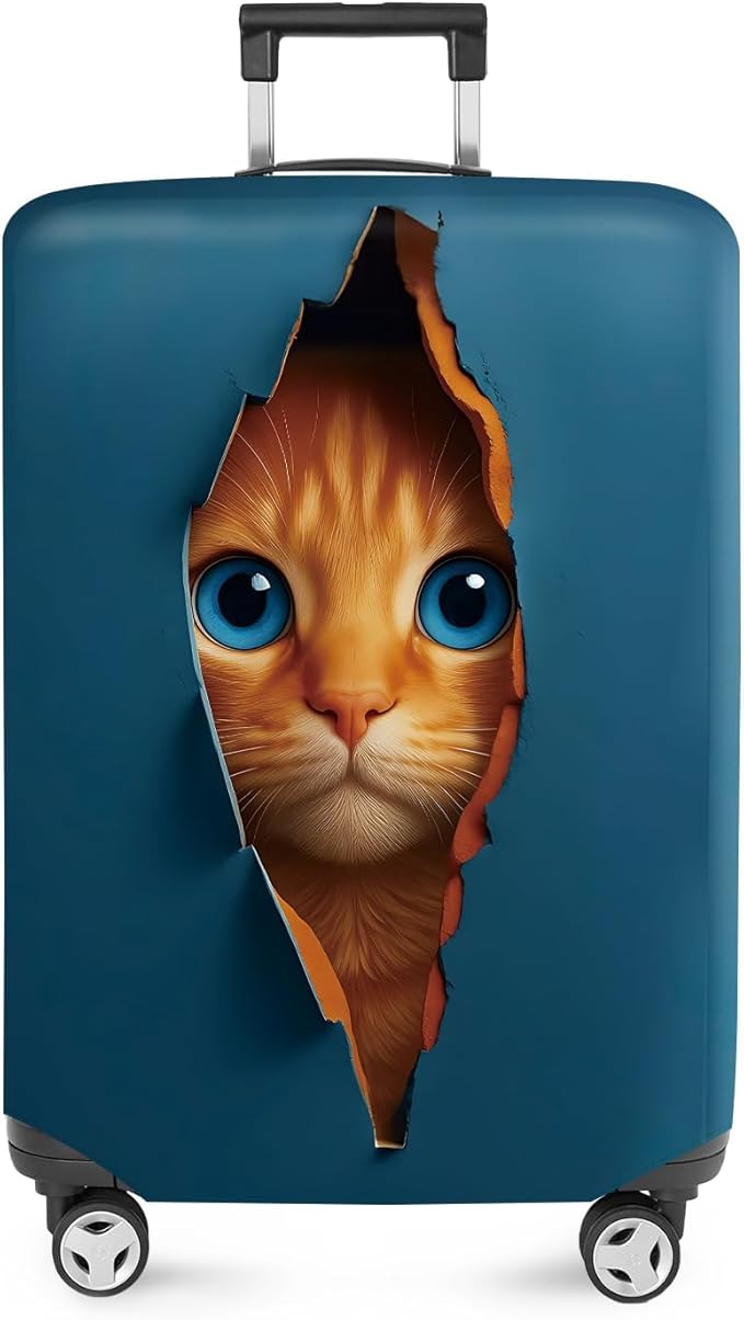 ANNA QUEEN 3D Cat Face Luggage Cover, Cute Peek Cat Suitcase Protector, Stretchable Washable Cover for 20-22 Inch Luggage