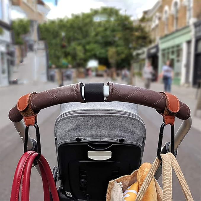Portable Stroller Hooks Adjustable PU Leather Multi-Purpose Clip Your Purse Shopping Diaper Bags on Pram
