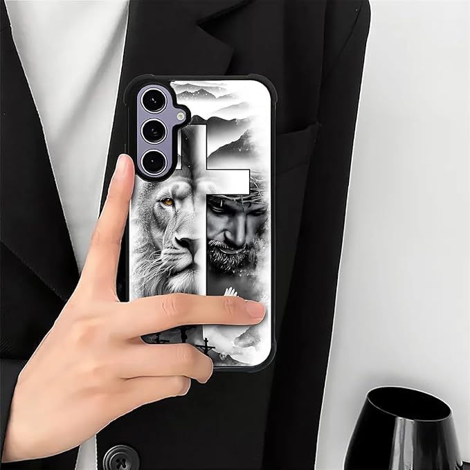 for Samsung Galaxy S24 S25 Case, Lion Cross Jesus Christ Dove Pattern Graphic Design Girl Boy Soft Silicone Hard Acrylic Shock Protection for Samsung Galaxy S24 S25