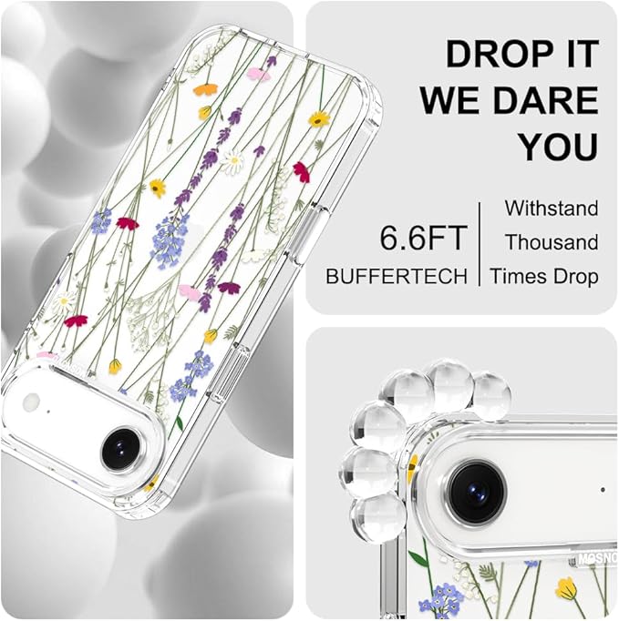 MOSNOVO for iPhone Air Case | Military Grade 6.6ft Drop Tested | Camera Control | Clear with Floral Garden Design