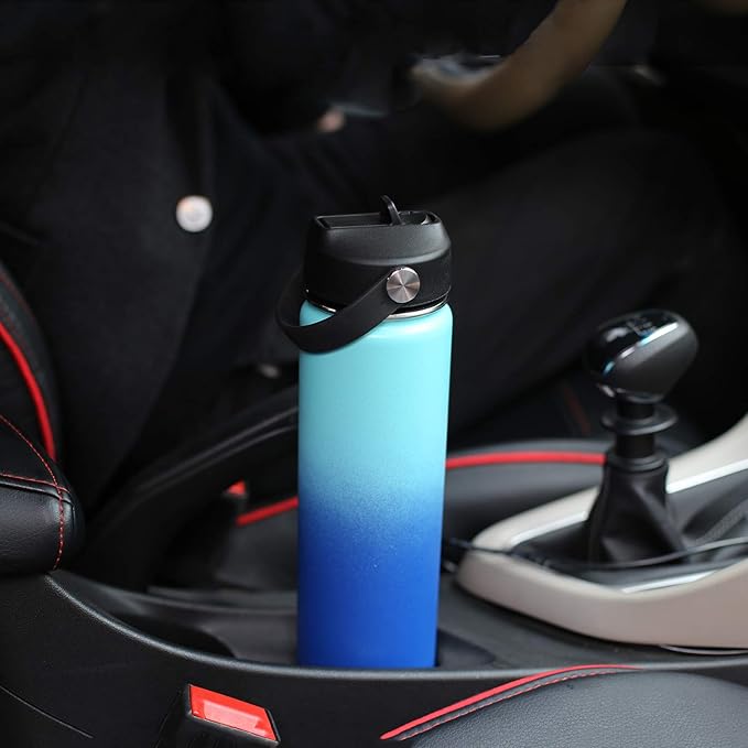 SENDESTAR Insulated Water Bottle 24 OZ, Wide Mouth 24 oz Water Bottle with Straw Lid, Spout Lid, Double Wall Vacuum Stainless Steel Leak Proof, Keeps Liquids Hot or Cold (Black)