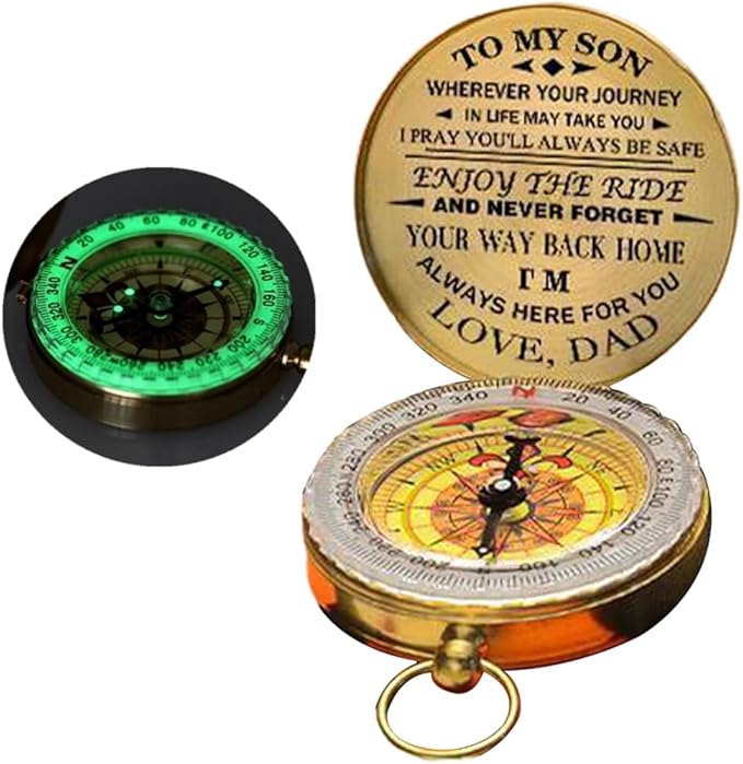 Luminous Compass Dad to Son Enjoy The Ride Compass Camping Outdoor Hiking Mountain Activities Portable Metal Compass Practical Riding Equipment Navigation Tool