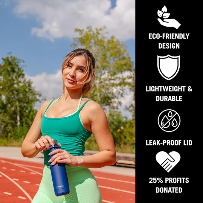 Triple-Walled Insulated Stainless Steel Water Bottle with Bonus Handle, 17oz, Drinks Cold for 24h & Hot for 12h, Leak Proof, Navy Blue