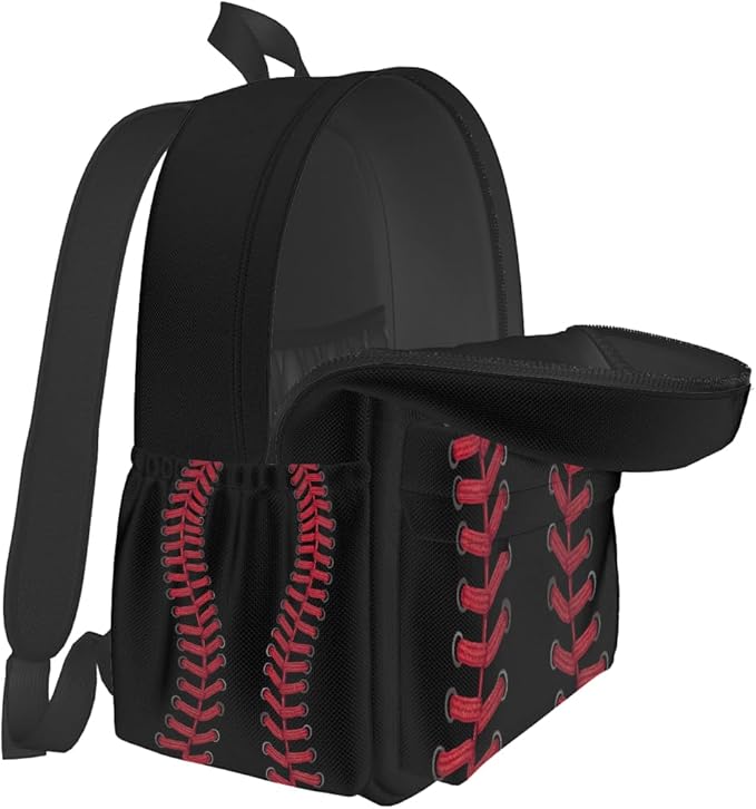 cfpolar 17 Inch Backpack Black Baseball Red Stitches Laptop Bag Shoulder Bag School Bookbag Casual Daypack For Boys Girls,A-8
