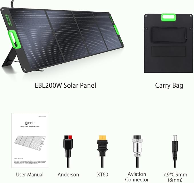200W High Efficiency ETFE Foldable Solar Panel for Portable Power Station, IP65 Waterproof Solar Charger with Kickstands, DC XT60 & Anderson Outputs for Outdoor RV Camping Emergency Blackout