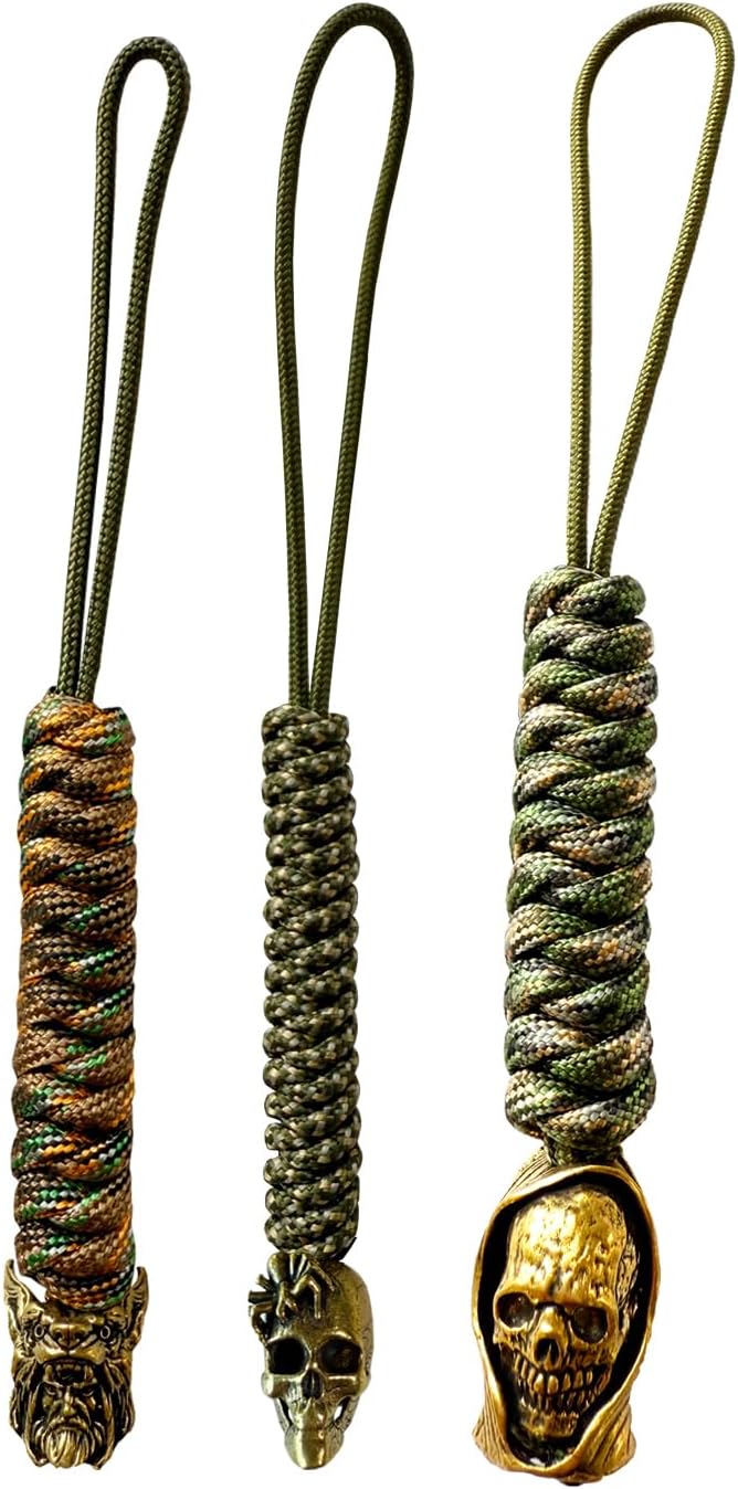 Handmade Lanyards with Brass Beads – Paracord 550 Survival Gear Leash for knives, Outdoor, and EDC Tools