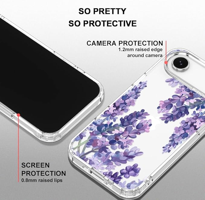 MOSNOVO for iPhone Air Case | Military Grade 6.6ft Drop Tested | Camera Control | Clear with Lavender Design