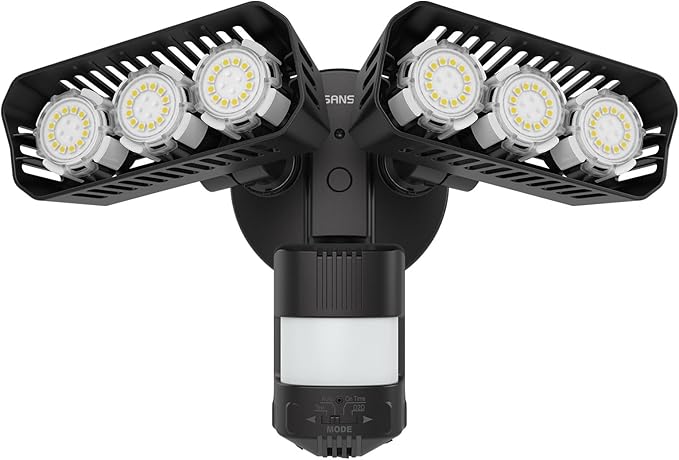 SANSI 38W 5000LM Motion Sensor Outdoor Lights, Flood Light Outdoor Detector with 4 Mode Adjustable, 500W Equiv 5000K Dusk to Dawn, IP65 Waterproof, Motion Sensor Lights for Garage, Yard, Porch (Black)