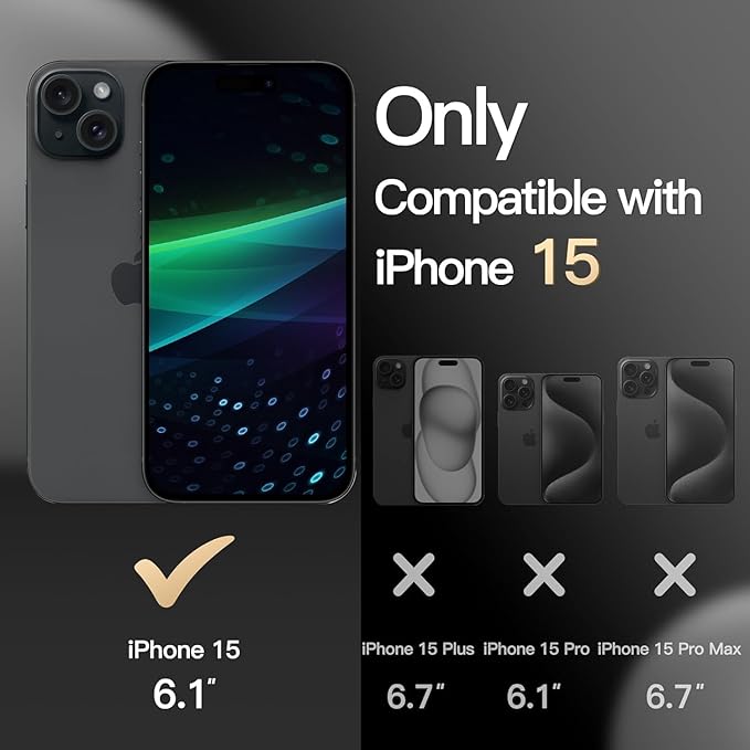 for iPhone 15 Case [Shockproof] [Dropproof] [with Screen Protector ] Heavy Duty Protection Phone Case Cover - Black