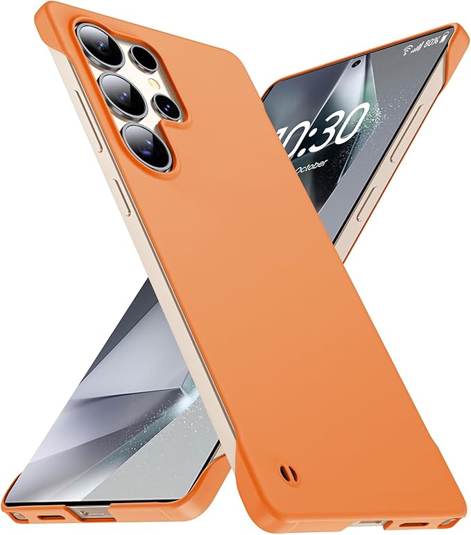 GRECAZO Slim Borderless for Samsung Galaxy S25 Ultra Phone Case 6.9"(2025) Ultra-Thin Lightweight Frameless Matte Hard PC Cover Case with Pull Ring Minimalist Non Slip Rope-Orange