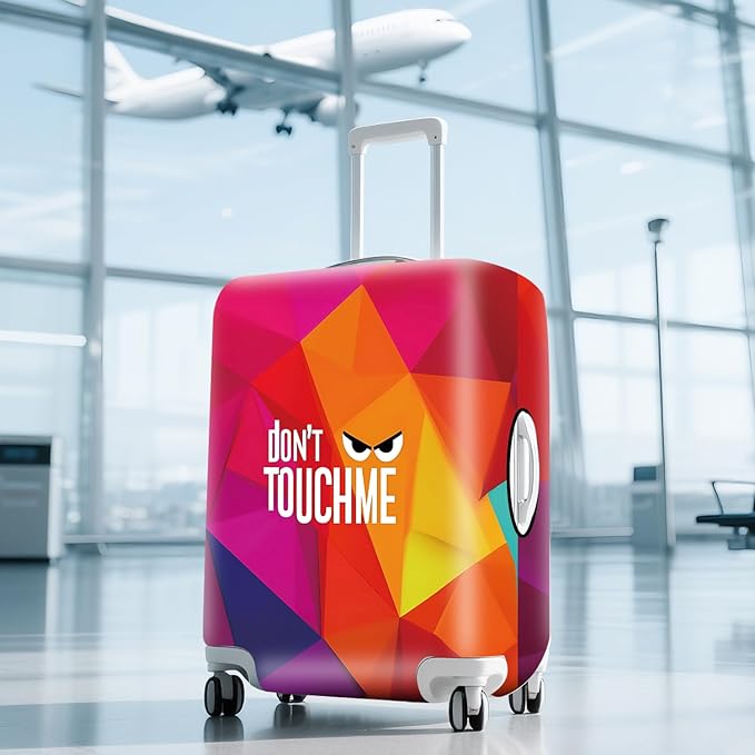 Don't Touch Me Funny Travel Luggage Cover-Neon Geometric Stretchable Airplane Suitcase Protector Sleeve,Universal Washable Fit for 32-34 Inch Checked Baggage,Water Resistant Durable Luggage Protector
