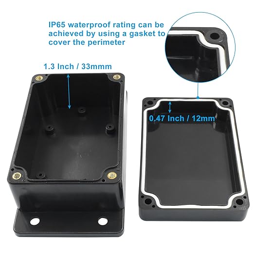 2 Pack Junction Boxes, 4 x 2.7 x 2 Inch IP65 Waterproof Project Box, ABS Plastic Electrical Project Case Power Junction Box with Fixed Ear for Outdoor (Black, 100 x 68 x 50 mm)