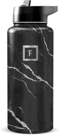 IRON °FLASK Camping & Hiking Hydration Flask with Straw, Wide Mouth Insulated Stainless Steel Sports Water Bottle - Black Marquina 32 oz - Straw (1 Lid)