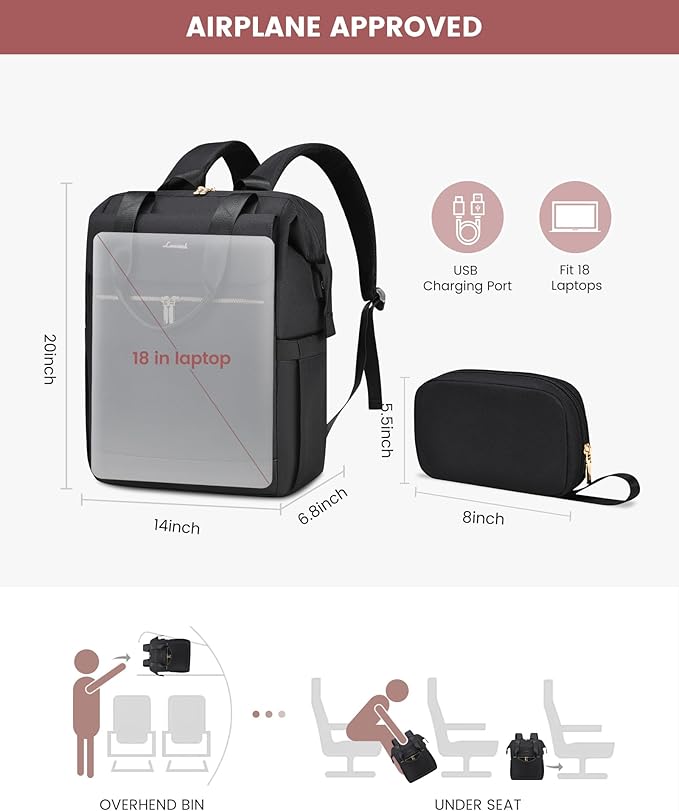LOVEVOOK 18 Inch Laptop Backpack for Women, Large Capacity Travel Backpack with Organizer Bag, Waterproof Carry on Backpack Purse Work Bag with USB Port for College Teacher Nurse, 2PCS