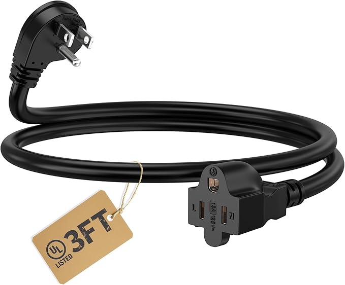 LUCKY TL Indoor Outdoor Extension Cord, 16/3 Gauge Black Short Extension Cord 3ft, Waterproof Flexible Case, Made in Pure Copper, 13A 1625W 16AWG SJTW, 3 Prong Heavy Duty Wire, UL