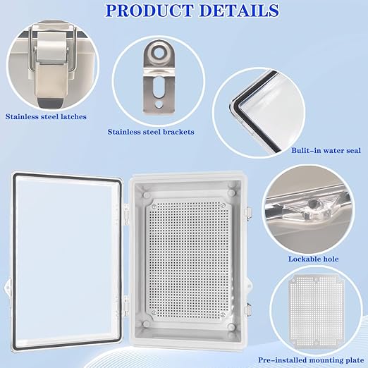Outdoor Waterproof Electrical Box Junction Box Weatherproof IP67 ABS Plastic Enclosure Switch Router Project Box Electronics Enclosure with Mounting Plate Wall Bracket Clear 11.1"x7.5"x5.1"